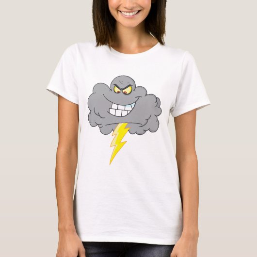 Cartoon-schwarze Wolke mit Blitz T-Shirt (Vorderseite)