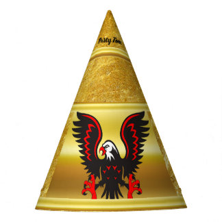 Cartoon Schwarzer und roter Adler mit Goldfolie Partyhütchen