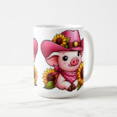 Cartoon Schweinefleisch mit rosa Hut und Sonnenblu Kaffeetasse (VorderseiteRechts)