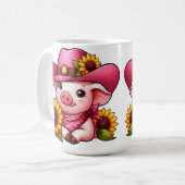 Cartoon Schweinefleisch mit rosa Hut und Sonnenblu Kaffeetasse (Vorderseite Links)