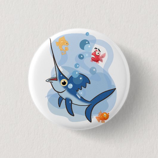 Cartoon Schwertfisch Button (Vorderseite)
