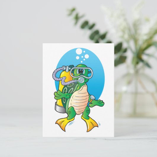 Cartoon Scuba Turtle Postkarte (Stehend Vorderseite)