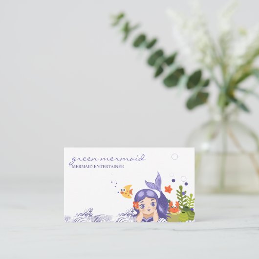 Cartoon Sea Lila Niedliche Meerjungfrau Visitenkarte (Stehend Vorderseite)
