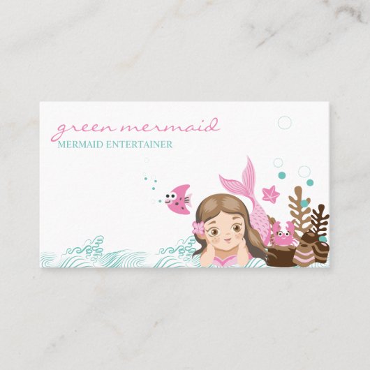 Cartoon Sea Pink Mermaid Visitenkarte (Vorderseite)