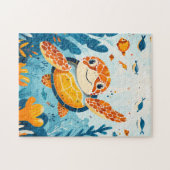 Cartoon Sea Turtle Swims in Kelp Forest Puzzle (Horizontal)