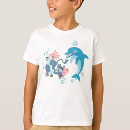 Cartoon Seacow und Delphin Kinder T - Shirt