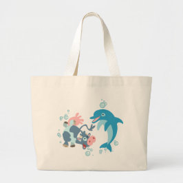 Cartoon Seacow und Dolphin Bag Jumbo Stoffbeutel