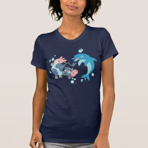 Cartoon Seacow und Dolphin Women T - Shirt