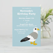Cartoon Seagull Grau, Weiß, Light Blue Custom Einladung (Stehend Vorderseite)