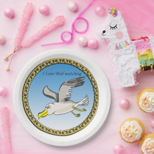 Cartoon Seagull mit Goldrahmen Pappteller (Party)