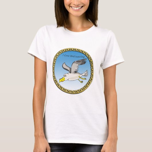 Cartoon Seagull mit Goldrahmen T-Shirt (Vorderseite)