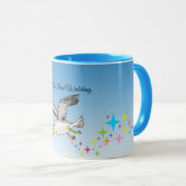 Cartoon Seagull über Kopf mit blauem Himmel Tasse (VorderseiteRechts)