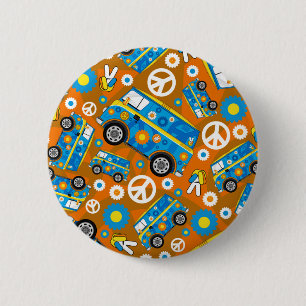 Cartoon-Sechziger-FriedensHippie Van Button