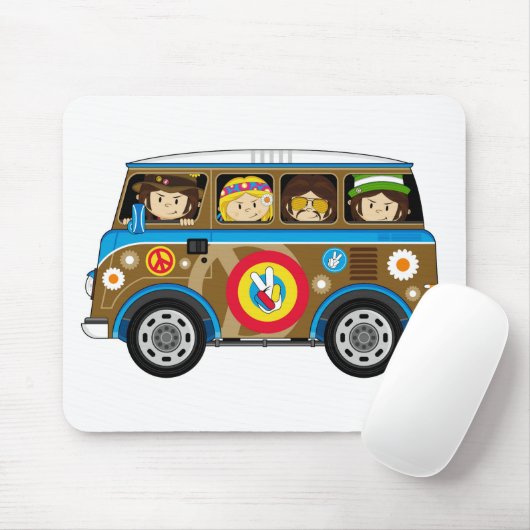 Cartoon-Sechziger-FriedensHippie Van Mousepad (Mit Mouse)