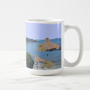 Cartoon-Seelöwen und Walross-Kaffeetasse Kaffeetasse