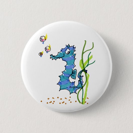 Cartoon Seepferd Niedlich Button (Vorderseite)