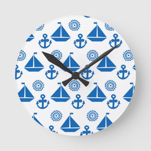 Cartoon Segelschiff Muster Runde Wanduhr (Vorderseite)