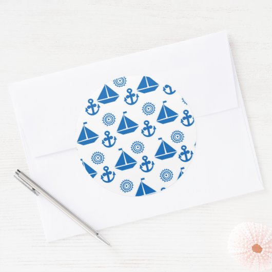 Cartoon Segelschiff Muster Runder Aufkleber (Umschlag)