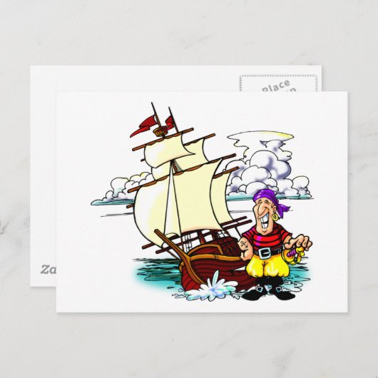 Cartoon Segelschiff Postkarte (Vorne/Hinten)