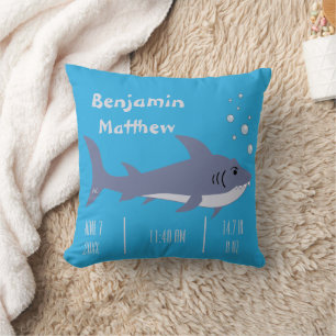 Cartoon Shark Baby Stats Blue Pillow Kissen