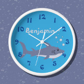 Cartoon Shark Blue Nursery Room Wall Clock Uhr