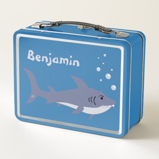 Cartoon Shark Kid Blue Metal Lunchbox (Rückseite)