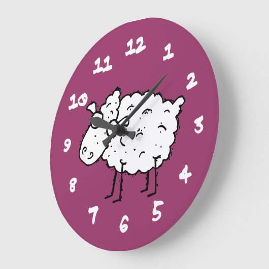 Cartoon Sheep Große Wanduhr (Winkel)