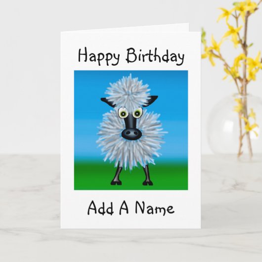 Cartoon Sheep Karte (Gelbe Blume)