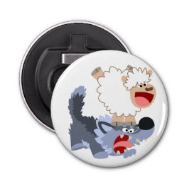 Cartoon Sheep & Wolf Button Bottle Opener Flaschenöffner