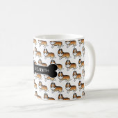 Cartoon-Sheltie mit Knochen und Name Kaffeetasse (VorderseiteRechts)