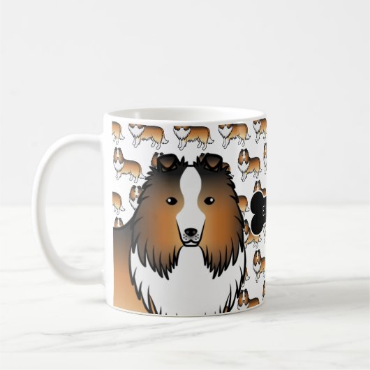 Cartoon-Sheltie mit Knochen und Name Kaffeetasse (Links)