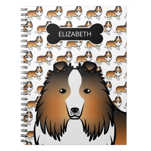 Cartoon-Sheltie mit Knochen und Name Notizblock (Vorderseite)