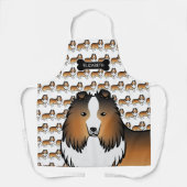 Cartoon-Sheltie mit Knochen und Name Schürze (Vorderseite)