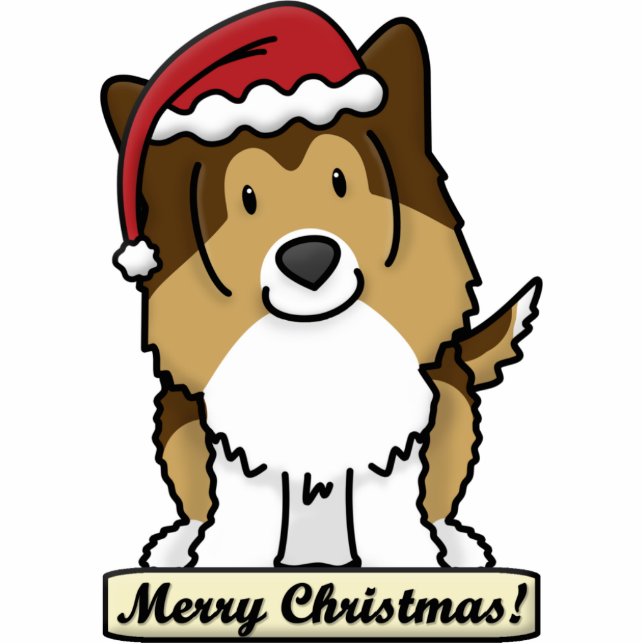 Cartoon Sheltie Weihnachtsverzierung Fotoskulptur Ornament (Vorne)