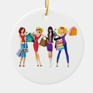 CARTOON SHOPPING MÄDCHEN VECTORS FASHION STIL FUN KERAMIK ORNAMENT