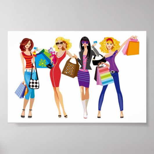 CARTOON SHOPPING MÄDCHEN VECTORS FASHION STIL FUN  POSTER (Vorne)