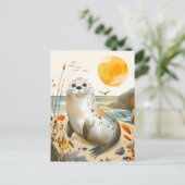 Cartoon Siegel Entspannen am Felsen Postkarte (Stehend Vorderseite)