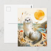 Cartoon Siegel Entspannen am Felsen Postkarte (Vorne/Hinten)