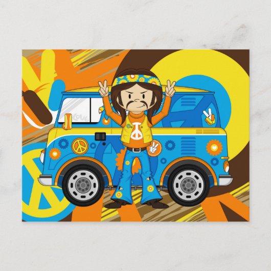 Cartoon Sixties Peace Hippie Postkarte (Vorderseite)