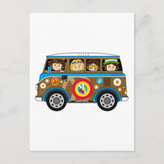 Cartoon Sixties Peace Hippie Van Postkarte