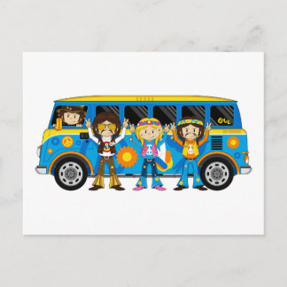 Cartoon Sixties Peace Hippie Van Postkarte