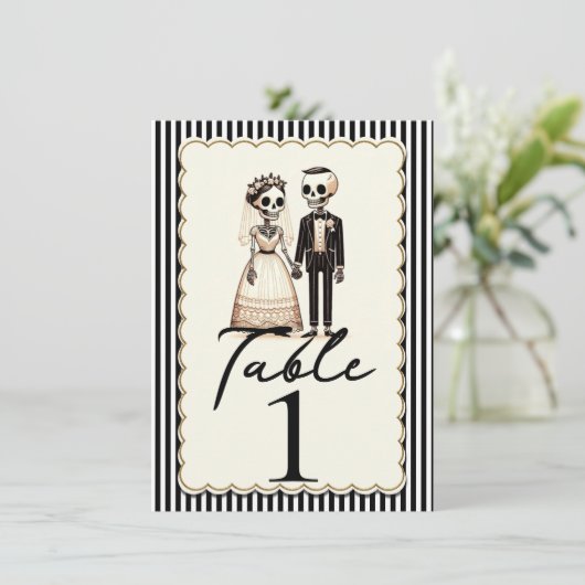 Cartoon Skeleton Bride Groom Hochzeit Tischnummer (Stehend Vorderseite)