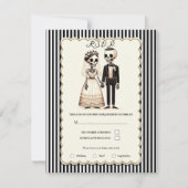 Cartoon Skeleton Bride + Groom Wedding RSVP Einladung (Vorderseite)