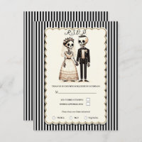 Cartoon Skeleton Bride + Groom Wedding RSVP