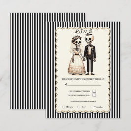 Cartoon Skeleton Bride + Groom Wedding RSVP Einladung
