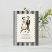 Cartoon Skeleton Bride + Groom Wedding Vielen Dank Einladung (Stehend Vorderseite)