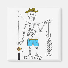 Cartoon Skeleton Fisherman in mit Skelettfisch Magnet