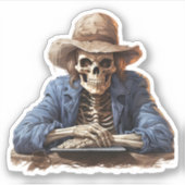 Cartoon Skeleton Tragend Cowboy-Hut Halloween Aufkleber (Vorderseite)