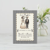 Cartoon Skelettbräune + Bräutigam Save the Date Einladung (Stehend Vorderseite)