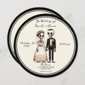 Cartoon Skelettbrücke + Groom Whimsical Wedding Einladung (Vorne/Hinten)